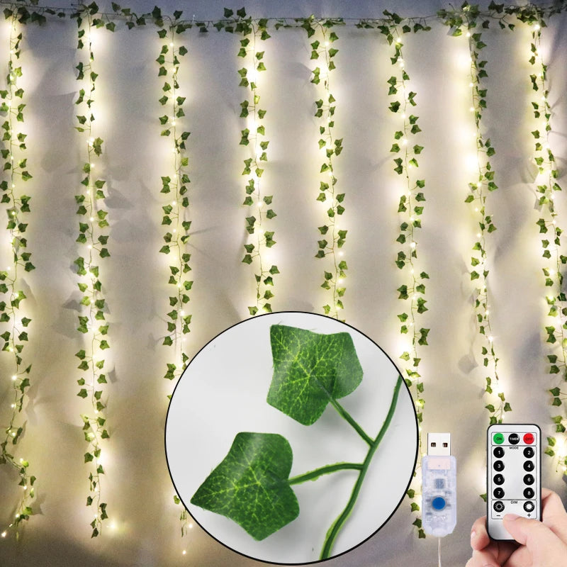 12Pcs 2M Ivy Green Fake Leaves Garland Plant Led Artificial Plants for Decoration Planta Artificial Parede Vertical Home Decor