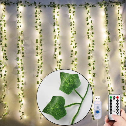 12Pcs 2M Ivy Green Fake Leaves Garland Plant Led Artificial Plants for Decoration Planta Artificial Parede Vertical Home Decor