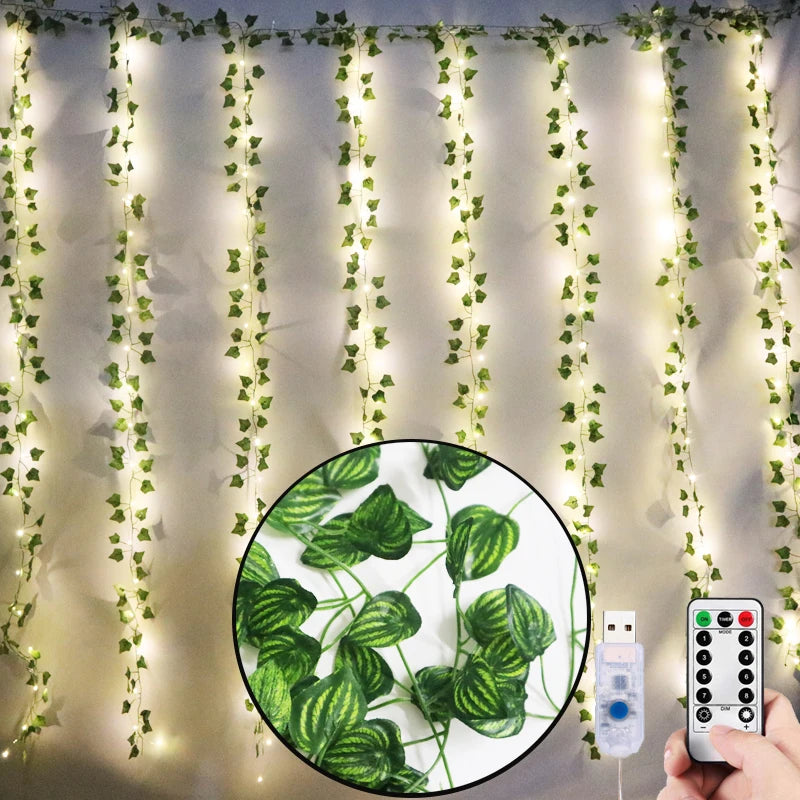 12Pcs 2M Ivy Green Fake Leaves Garland Plant Led Artificial Plants for Decoration Planta Artificial Parede Vertical Home Decor