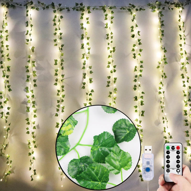 12Pcs 2M Ivy Green Fake Leaves Garland Plant Led Artificial Plants for Decoration Planta Artificial Parede Vertical Home Decor